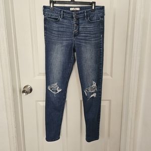 Hollister High-Rise Skinny Jeans Women's Size30/31 Color Dark blue Knee Ripe